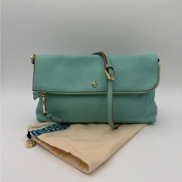 Tory Burch Emerson “Tiffany” turquoise Leather Flap Crossbody - Picture 1 of 13
